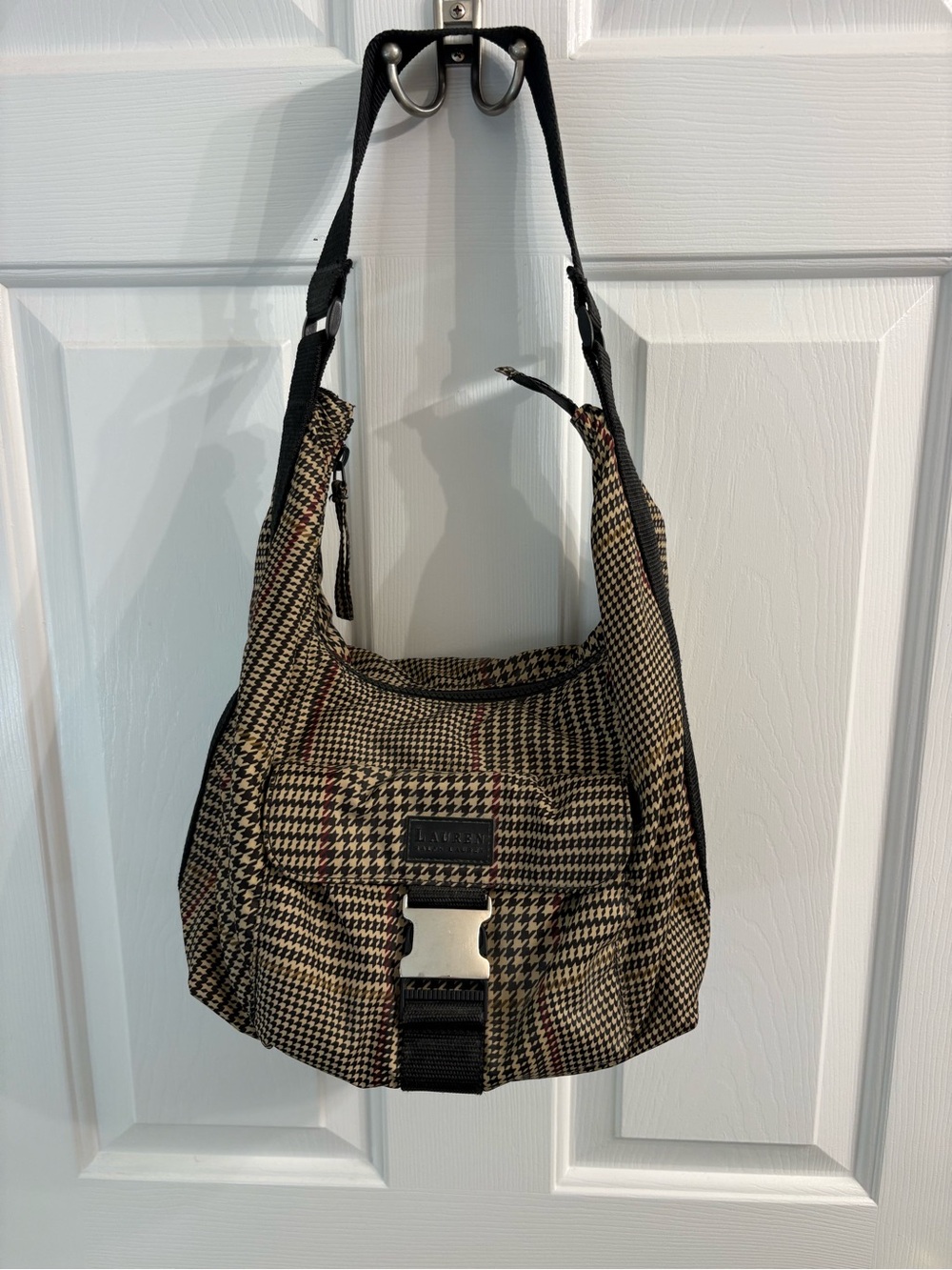 Lauren Ralph Lauren Houndstooth Shoulder Bag in Black and Tan